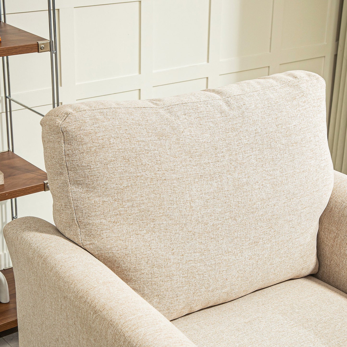HOMCOM Linen Fabric Modern Accent Chair with Metal Legs, Wood Frame