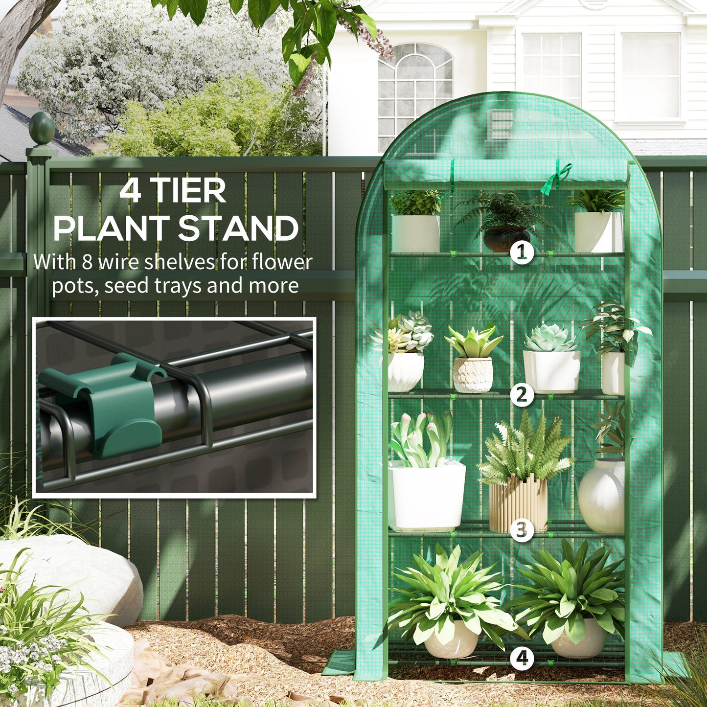 Outsunny 4 Tier Mini Greenhouse with Reinforced PE Cover, Green