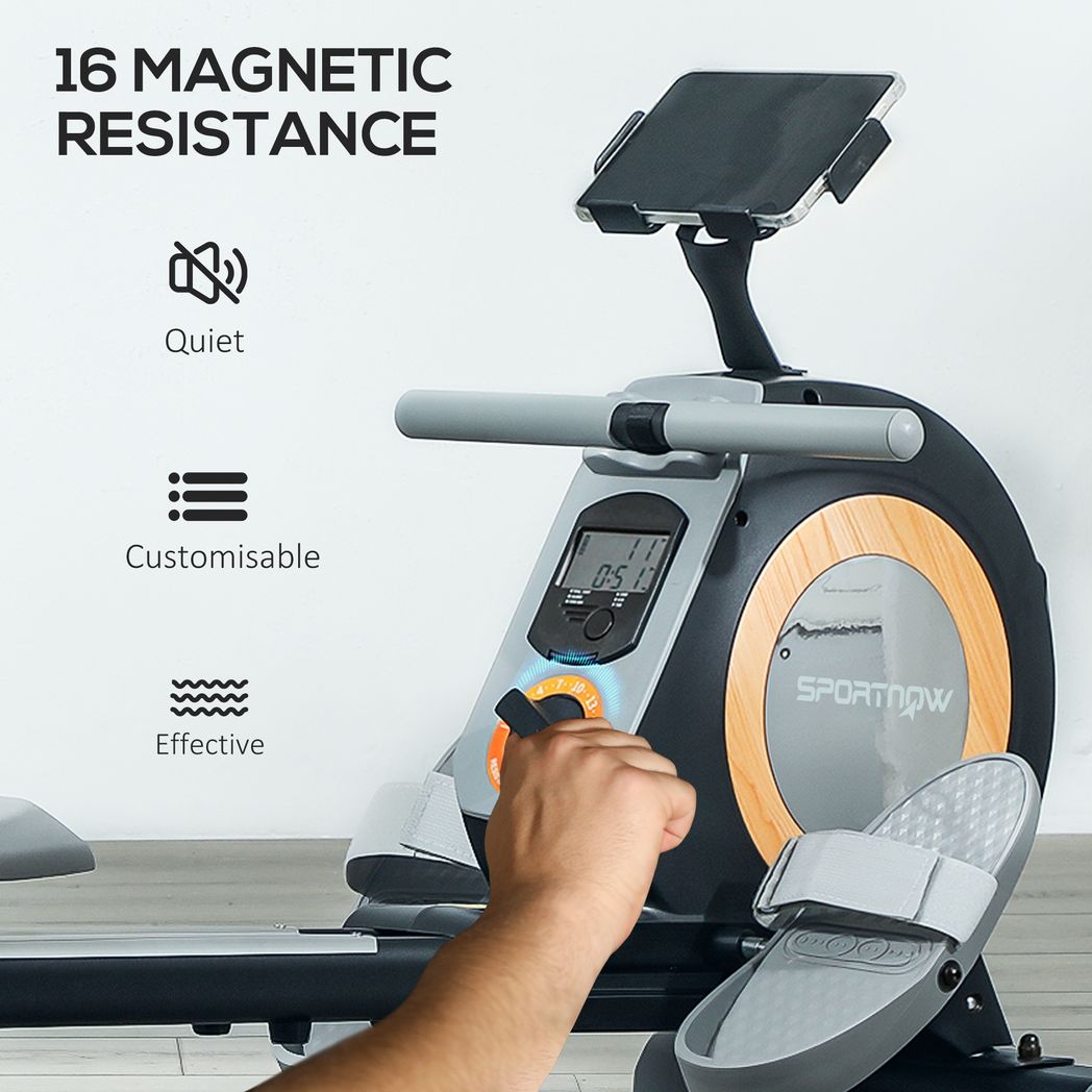 SPORTNOW 16-Level Magnetic Rowing Machine w/ LCD Monitor