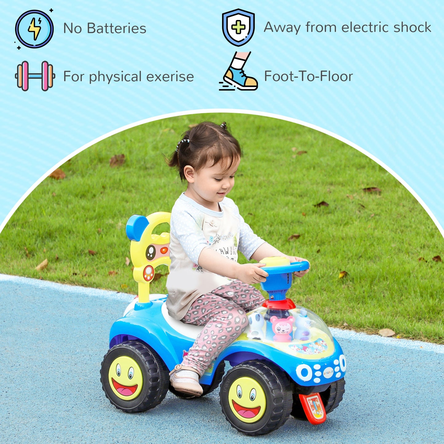 AIYAPLAY Ride on Toy, Foot to Floor Design with Music, Light, Horn
