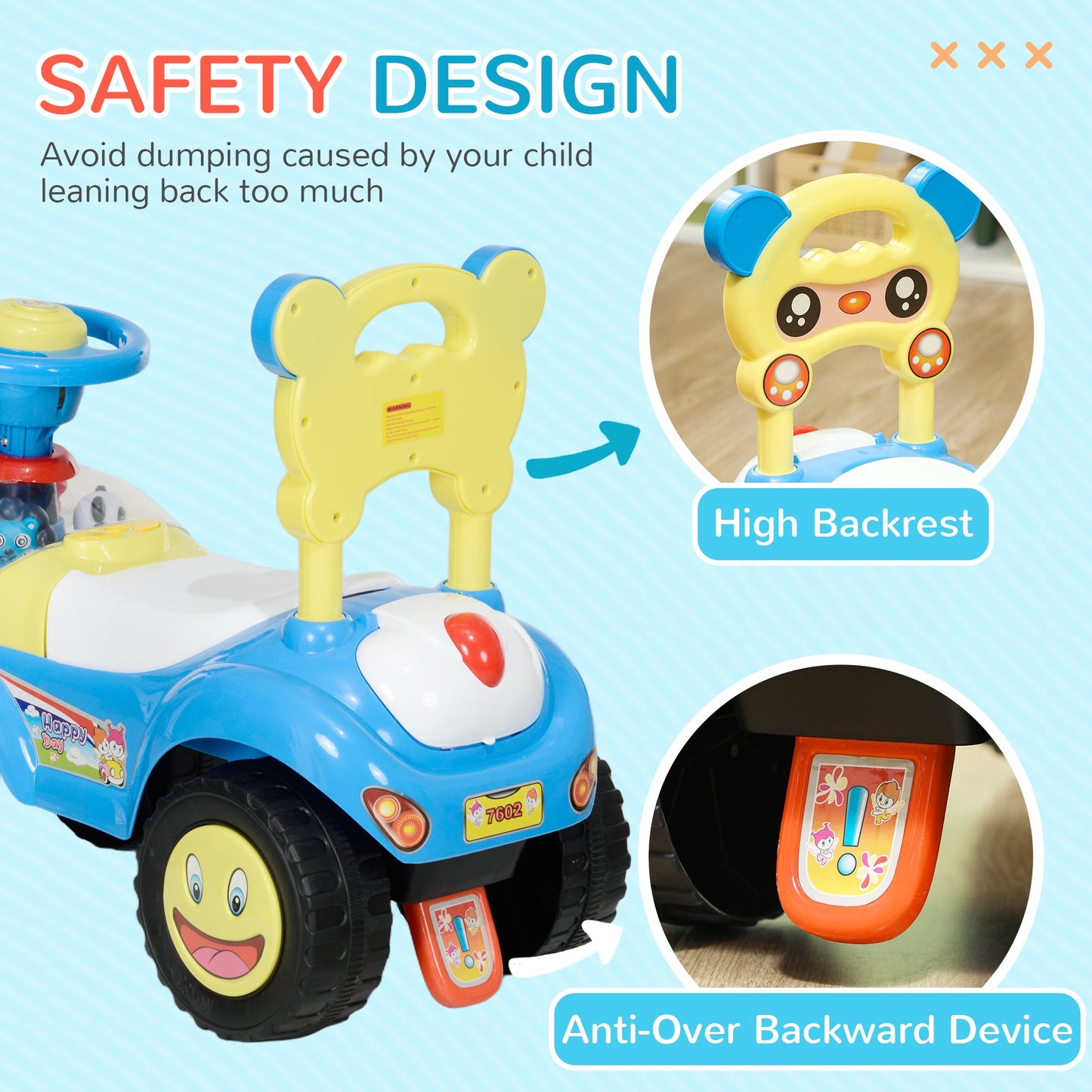 AIYAPLAY Ride on Toy, Foot to Floor Design with Music, Light, Horn