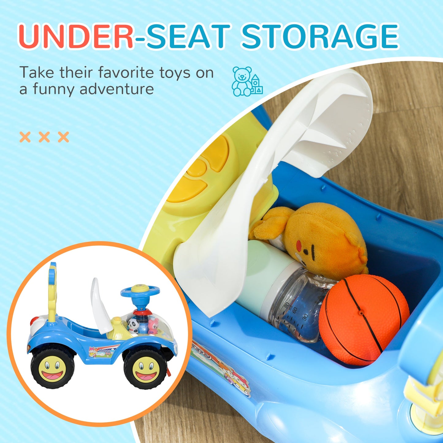 AIYAPLAY Ride on Toy, Foot to Floor Design with Music, Light, Horn