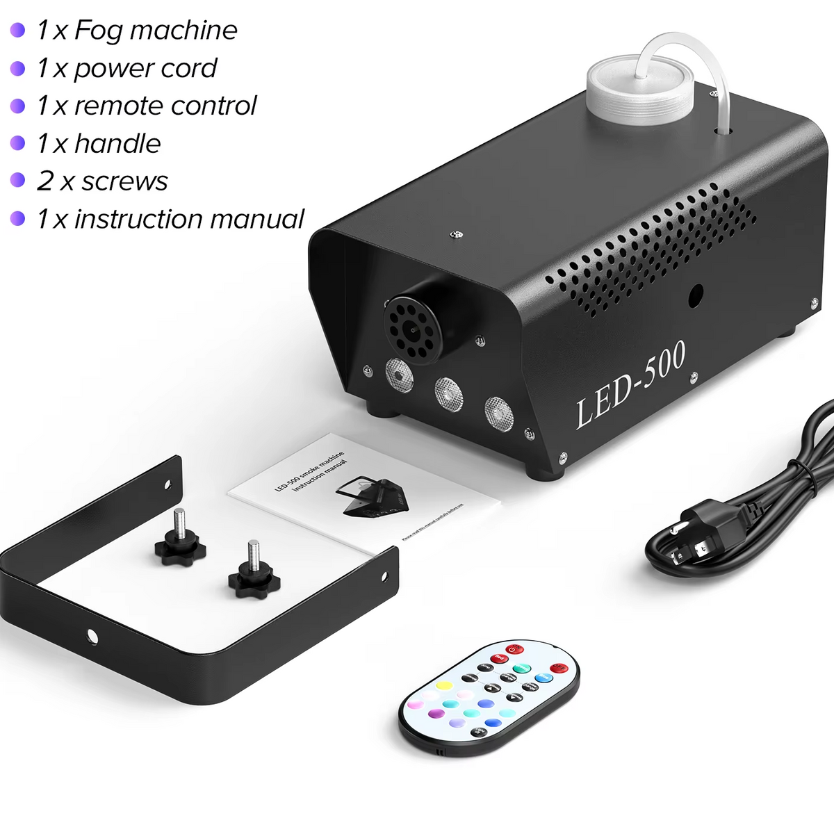 500W RGB LED Fog Machine with Remote - Disco DJ Party Fogger Lights Smoke Effect