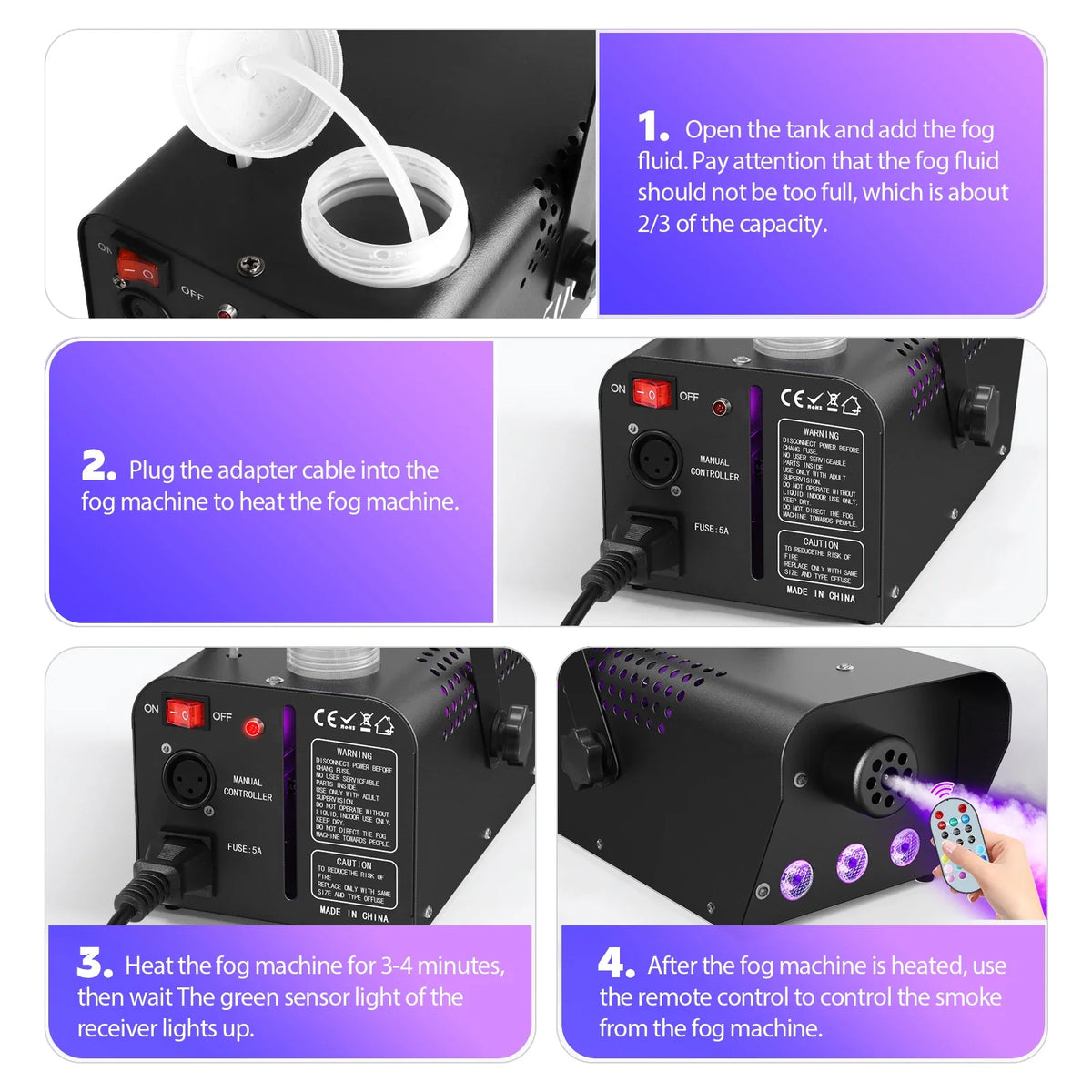 500W RGB LED Fog Machine with Remote - Disco DJ Party Fogger Lights Smoke Effect