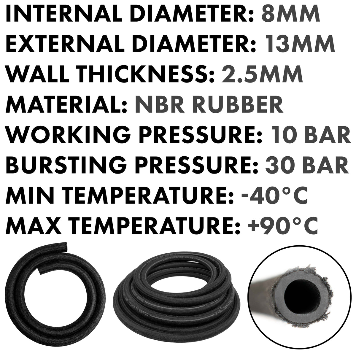 Rubber Reinforced with a Heat Resistant Textile Braid 8mm/13mm