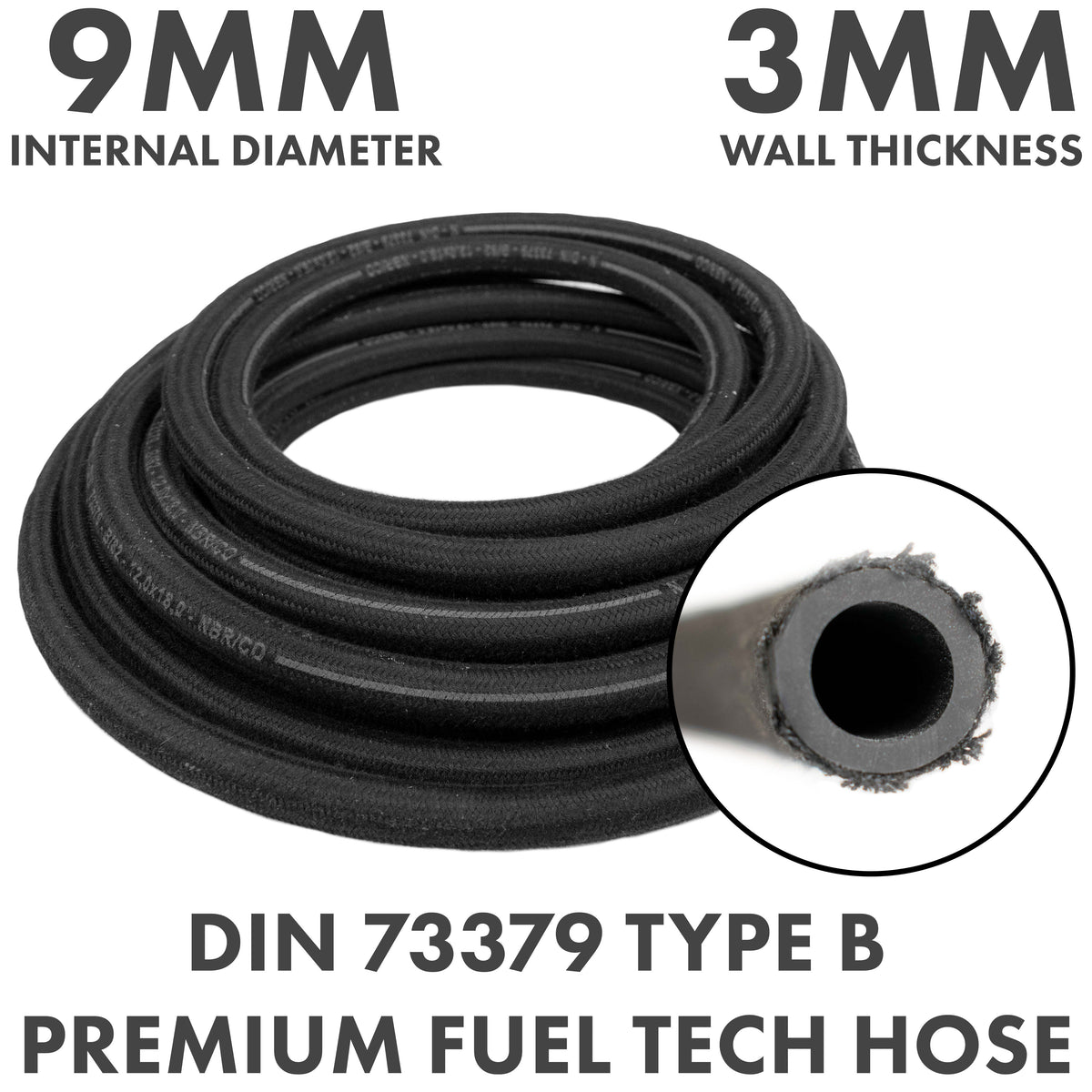 Rubber Reinforced with a Heat Resistant Textile Braid 9mm/15mm