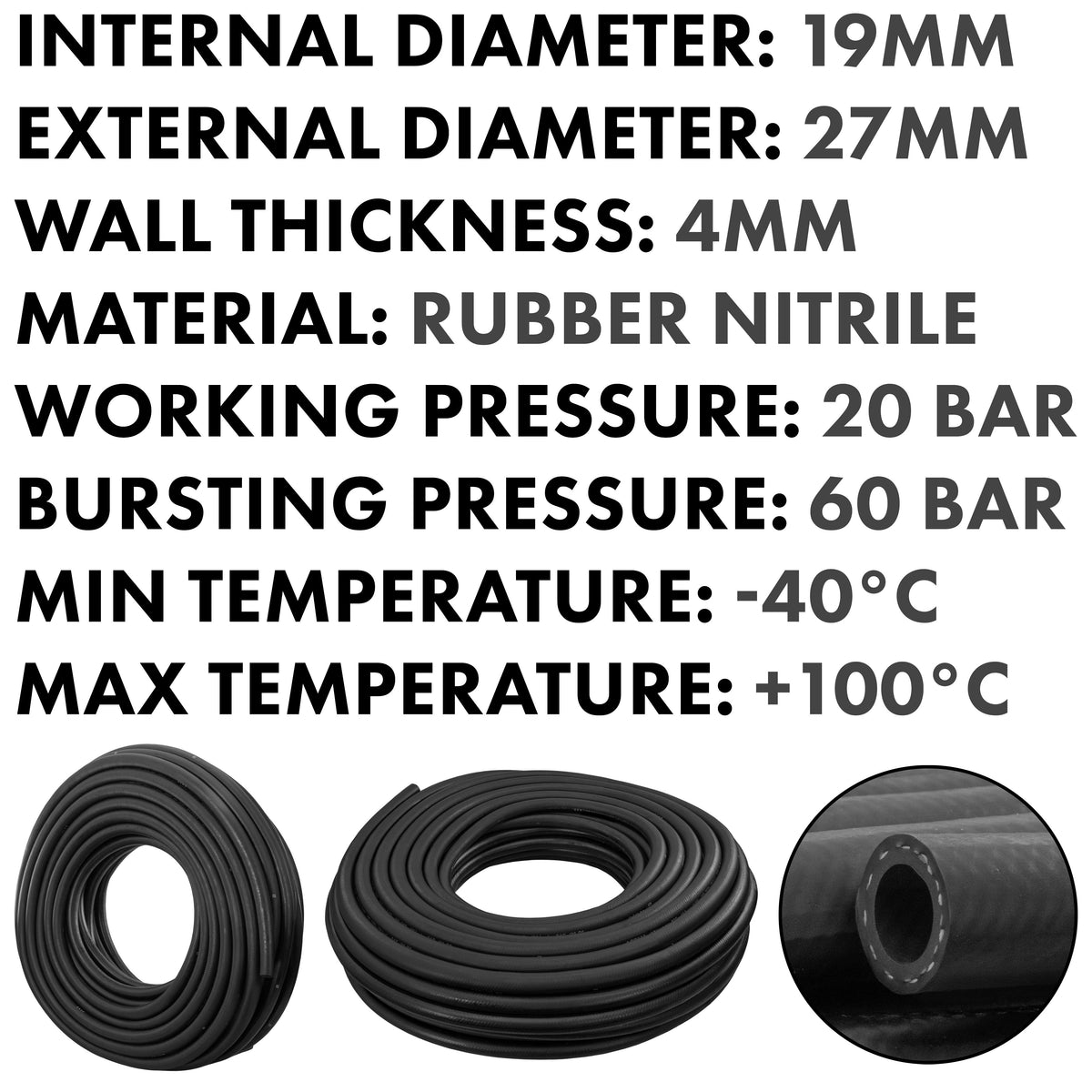 Rubber 19mm Braided Fuel, Oil Hose SAE J30 R6