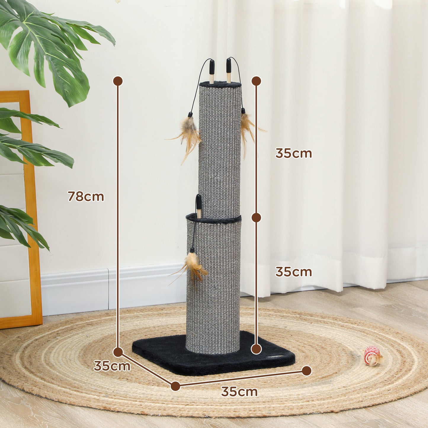 PawHut 78cm Tall Cat Scratching Post with 3 Toy Feathers