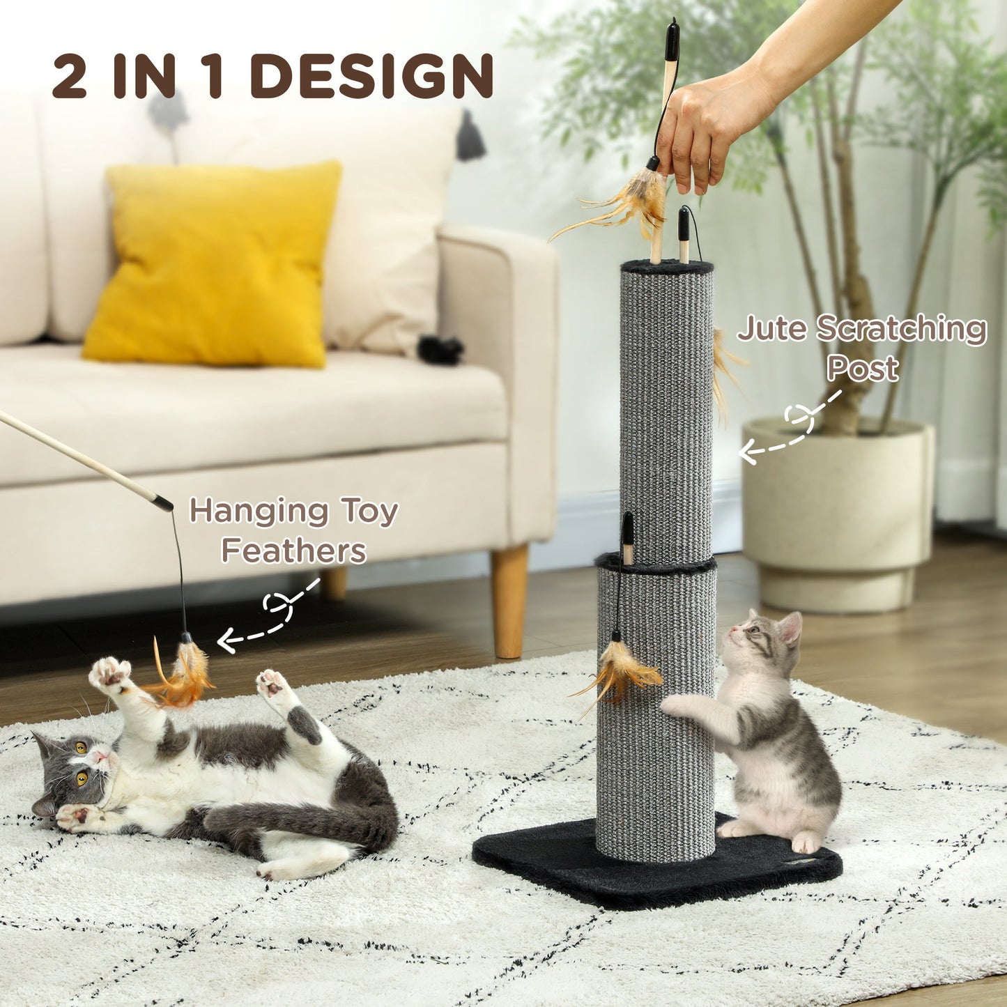 PawHut 78cm Tall Cat Scratching Post with 3 Toy Feathers
