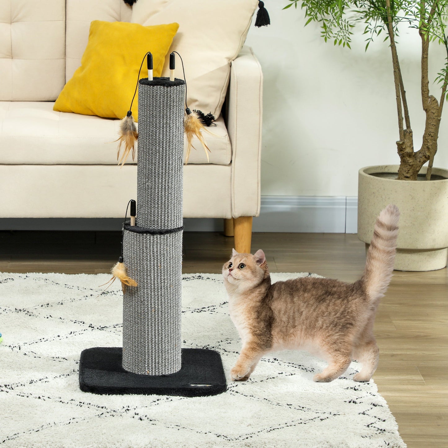 PawHut 78cm Tall Cat Scratching Post with 3 Toy Feathers