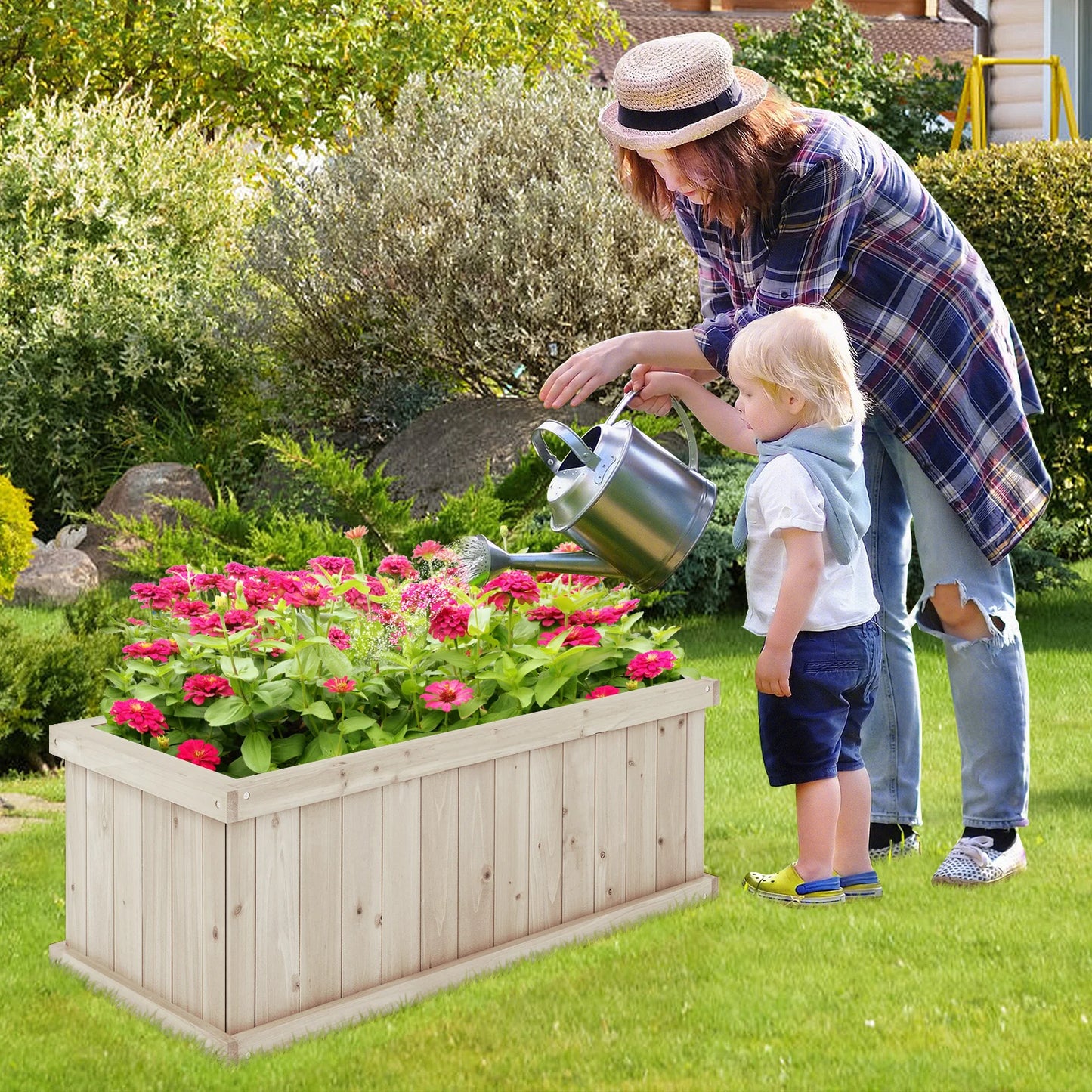 Raised Garden Bed Wooden Planter Box with Detachable Bottom-Natural