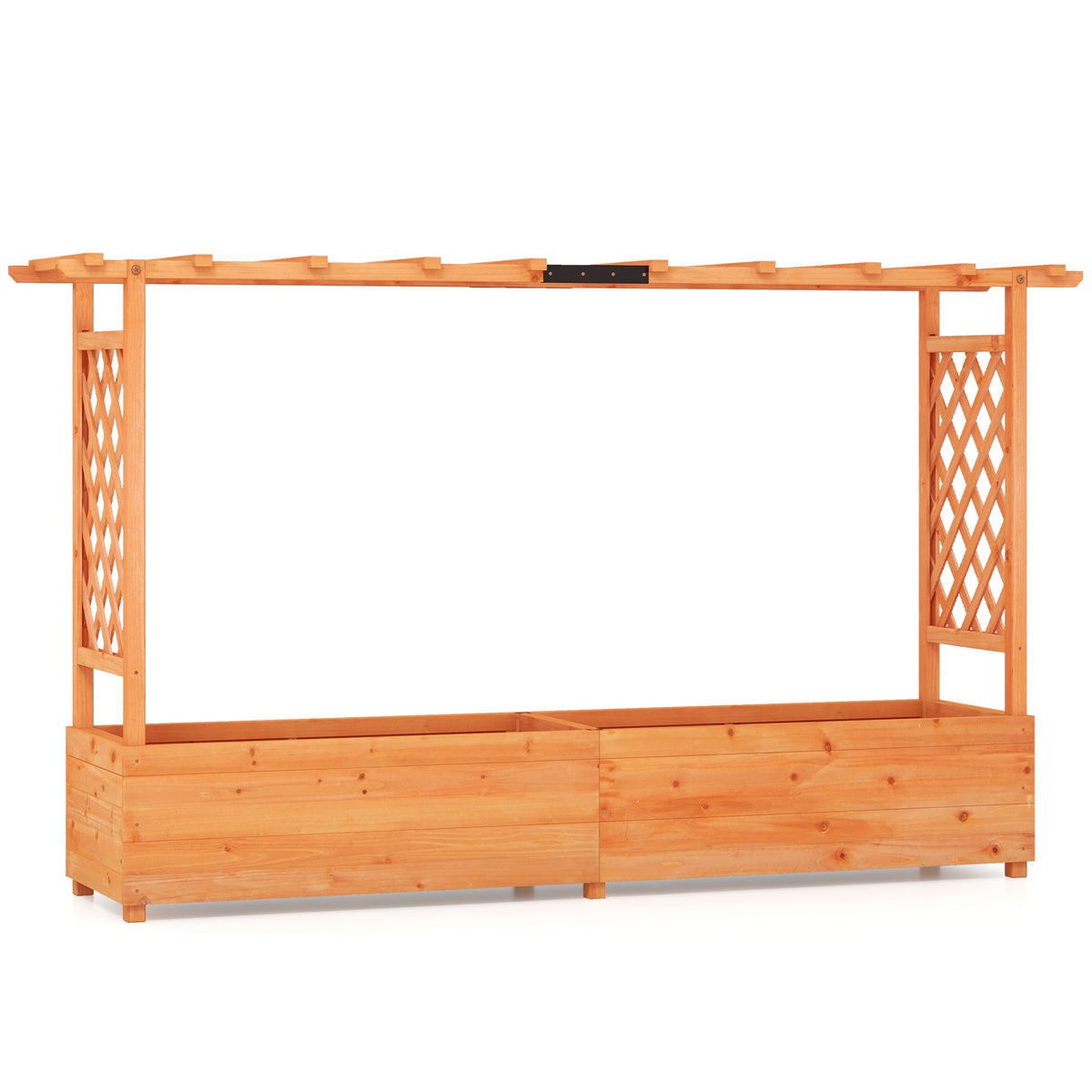 Raised Garden Bed with 2-Sided Trellis and Hanging Roof-Natural