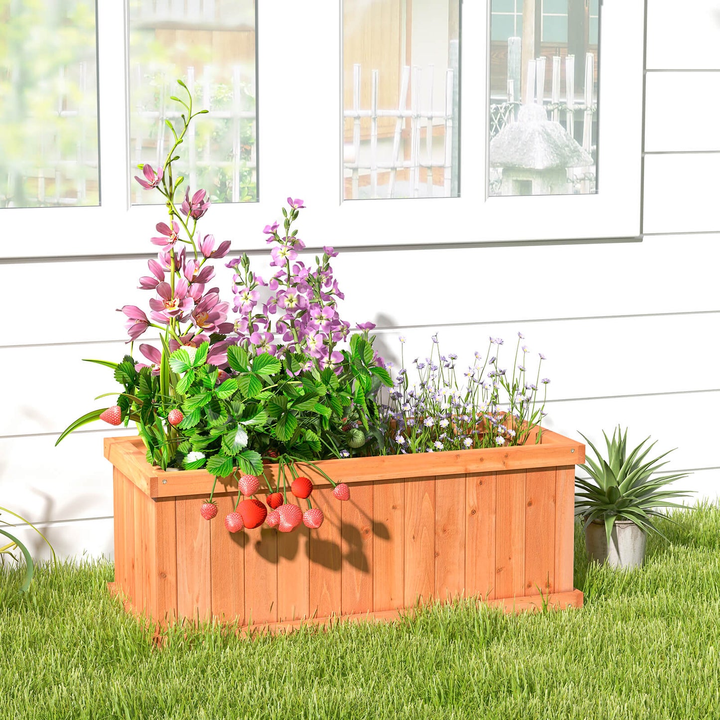 Raised Garden Bed Wooden Planter Box with Detachable Bottom-Natural