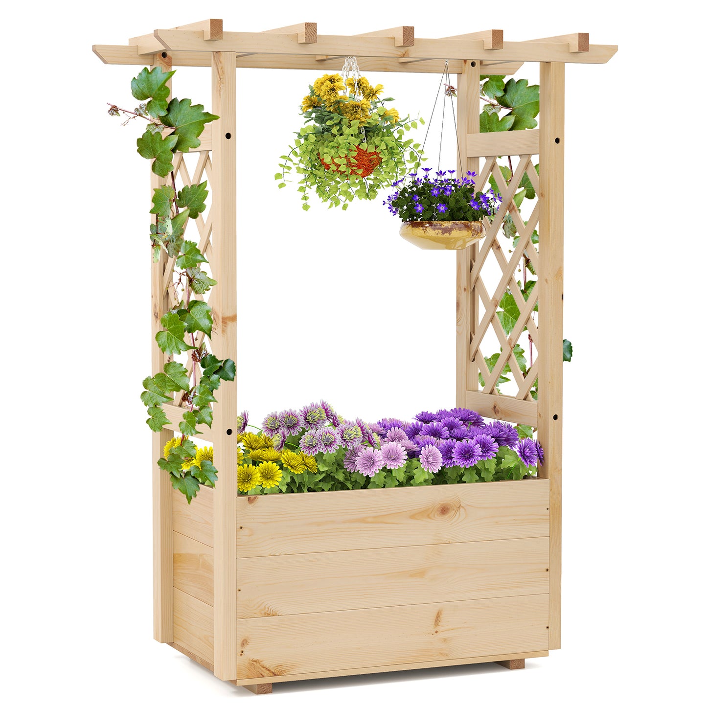 Raised Garden Bed with Lattice Trellises Hanging Roof Drainage-Ornge-L