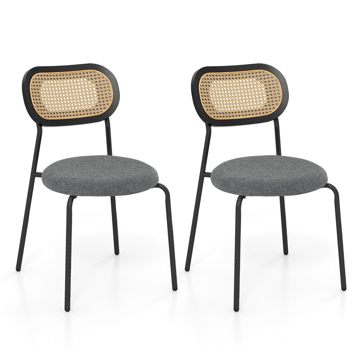 Rattan Dining Chair Set of 2 with Mesh Cane Backrest-Coffee