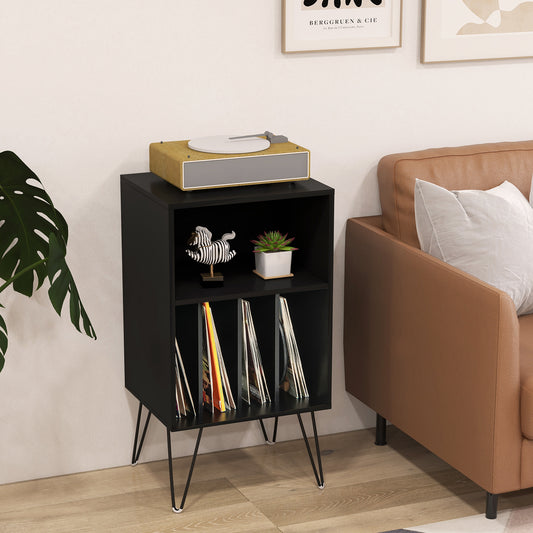 Record Player Stand 3-Tier Turntable Stand with Charging Station Vinyl Record Storage Table-Black