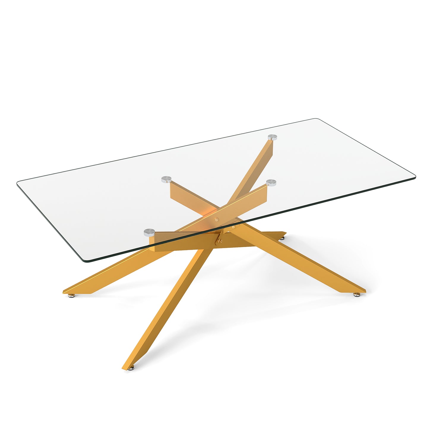 Rectangle Glass Coffee Table with Tempered Glass Top and Metal Tubular Legs-Black