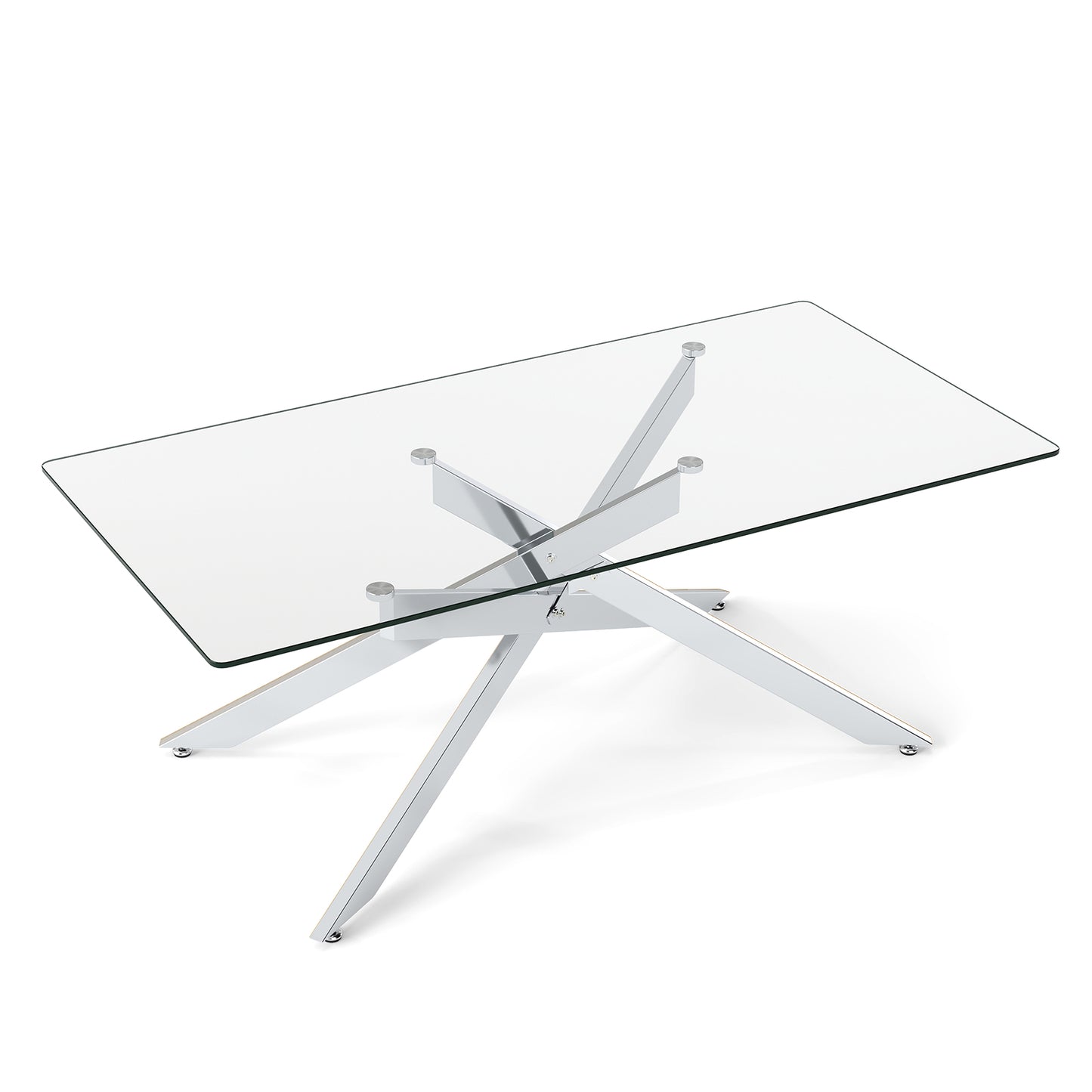 Rectangle Glass Coffee Table with Tempered Glass Top and Metal Tubular Legs-Black