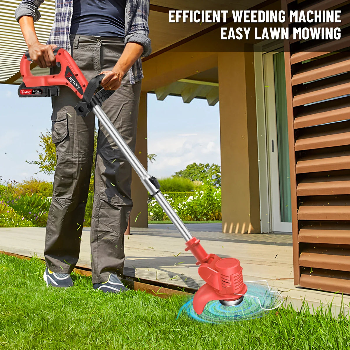 21V Cordless Garden Strimmer 3-in-1 Rechargeable – Red Electric Grass Trimmer