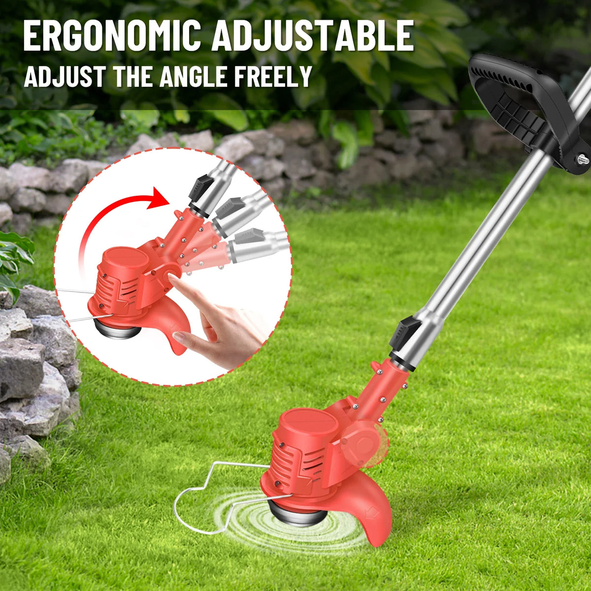 21V Cordless Garden Strimmer 3-in-1 Rechargeable – Red Electric Grass Trimmer