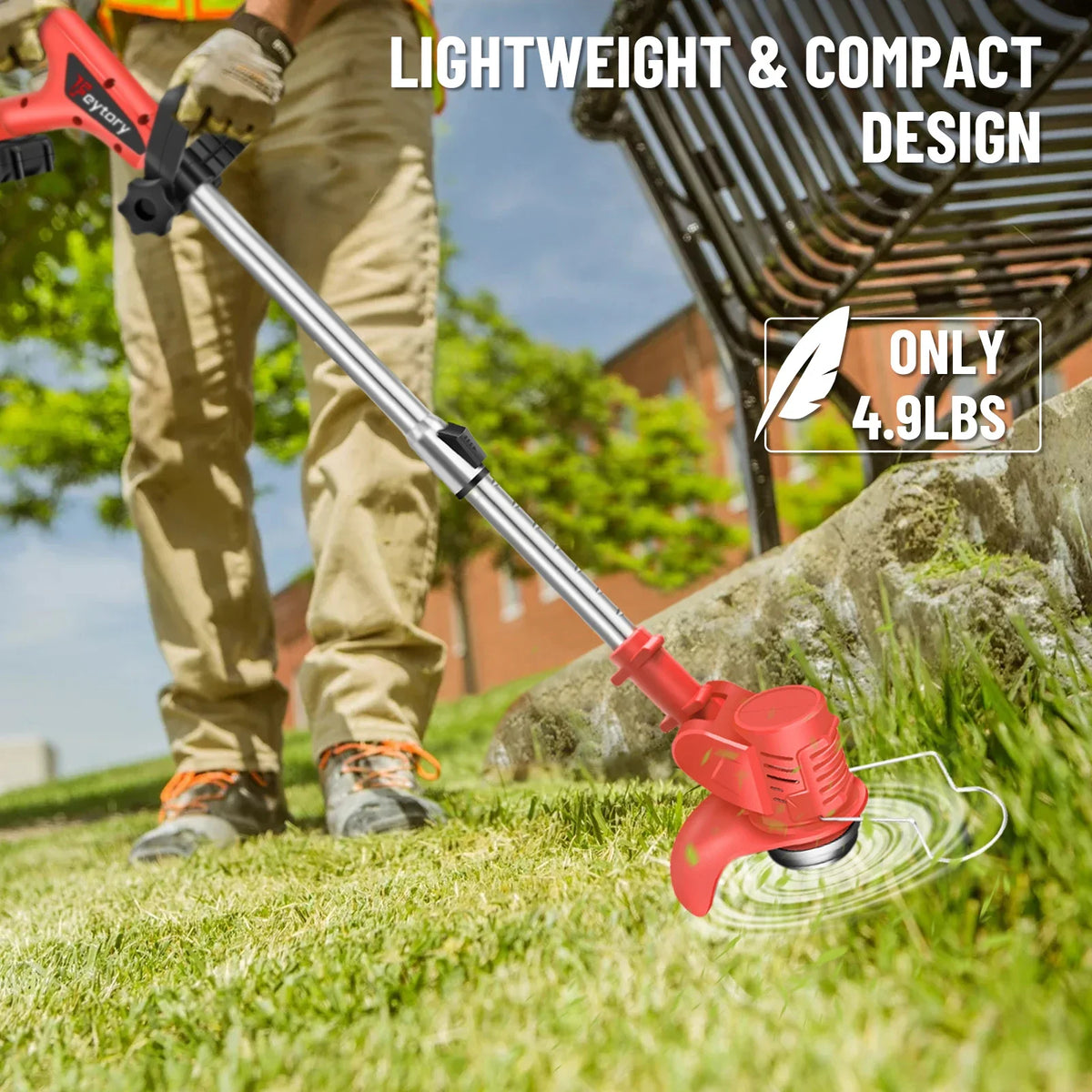 21V Cordless Garden Strimmer 3-in-1 Rechargeable – Red Electric Grass Trimmer