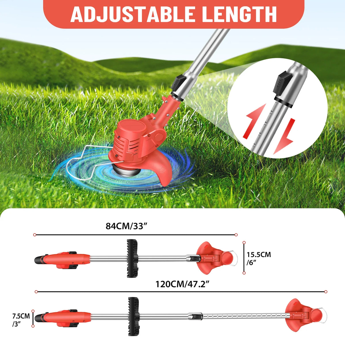21V Cordless Garden Strimmer 3-in-1 Rechargeable – Red Electric Grass Trimmer