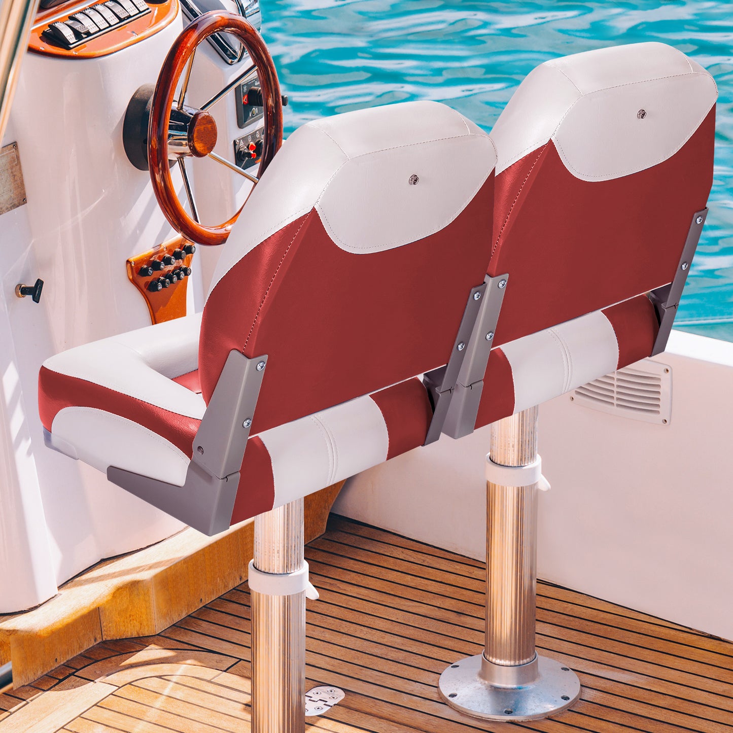 2 Pieces Folding Low-Back Boat Chair Set with Long Fixation Strap-Black