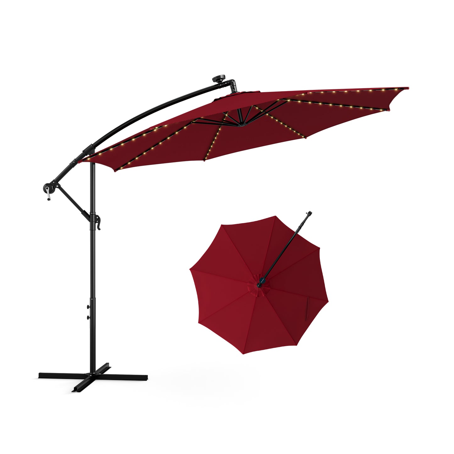 303 CM Solar-Powered Patio Offset Umbrella with 112 LED Lights-Beige