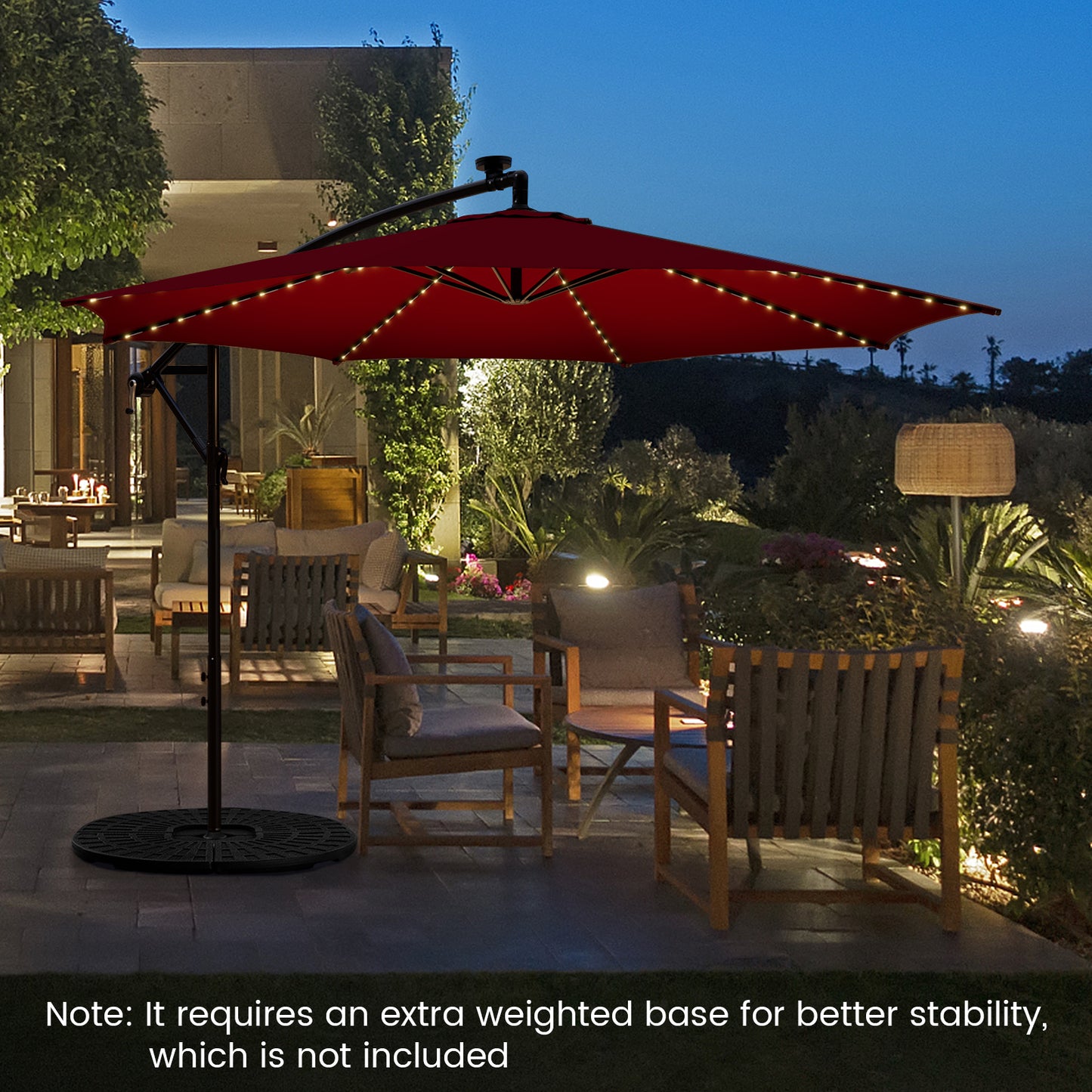 303 CM Solar-Powered Patio Offset Umbrella with 112 LED Lights-Beige