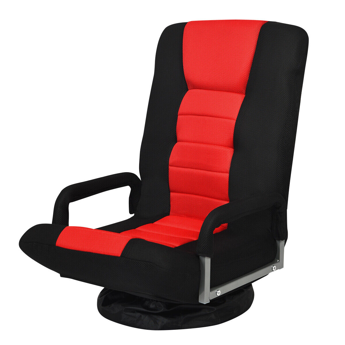 Foldable 360-Degree Swivel Gaming Floor Chair with Adjustable Backrest-Brown