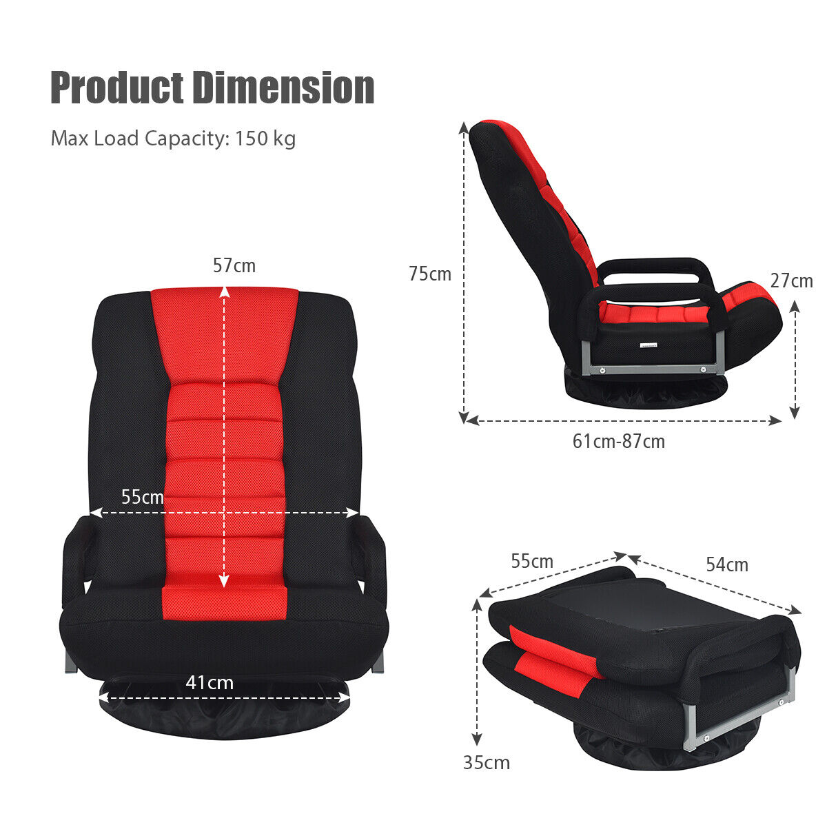Foldable 360-Degree Swivel Gaming Floor Chair with Adjustable Backrest-Brown