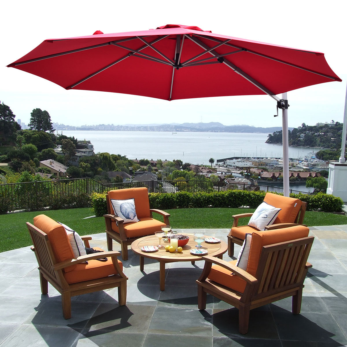 3.3m Patio Cantilever Umbrella with Tilting Adjustment and Cross base-Beige