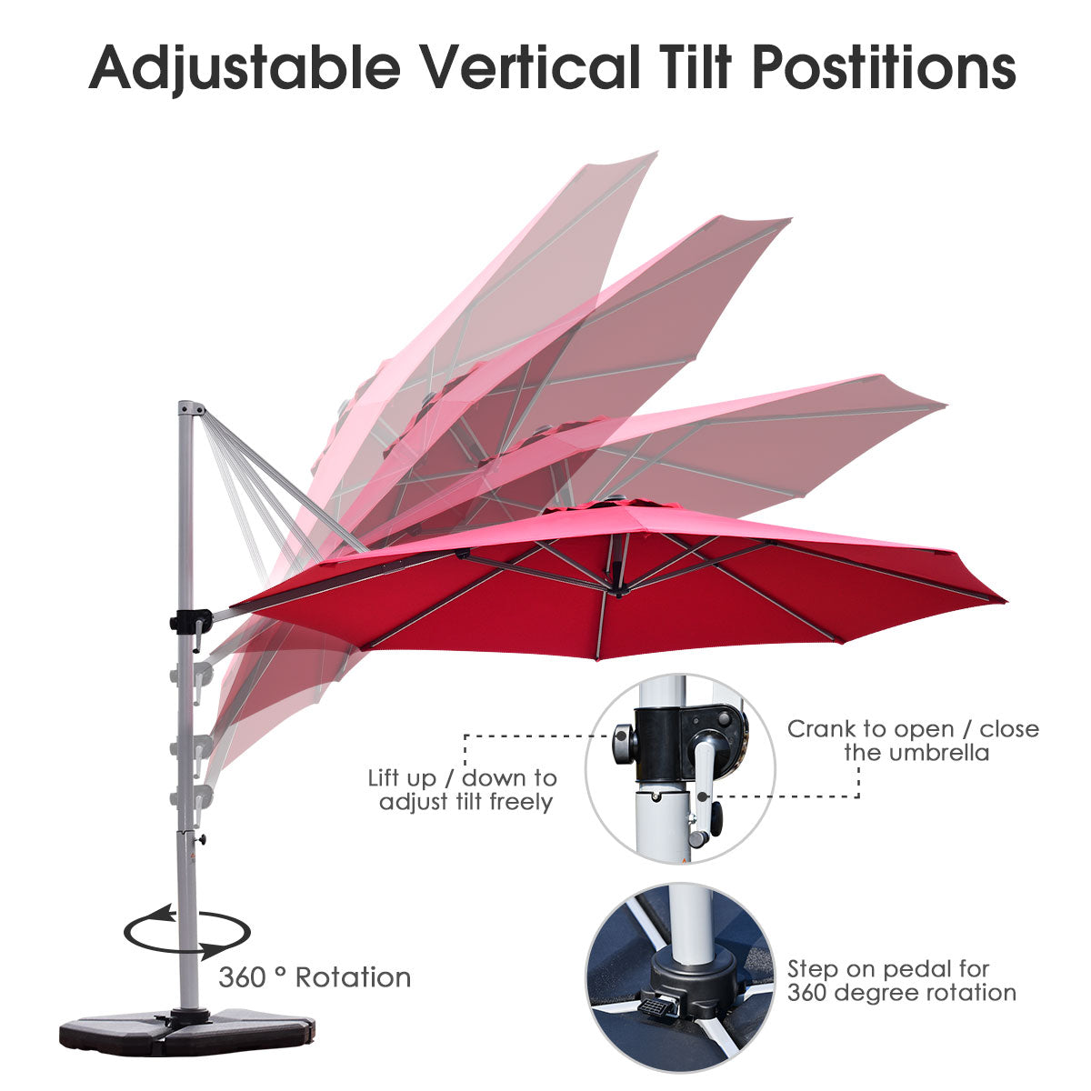 3.3m Patio Cantilever Umbrella with Tilting Adjustment and Cross base-Beige