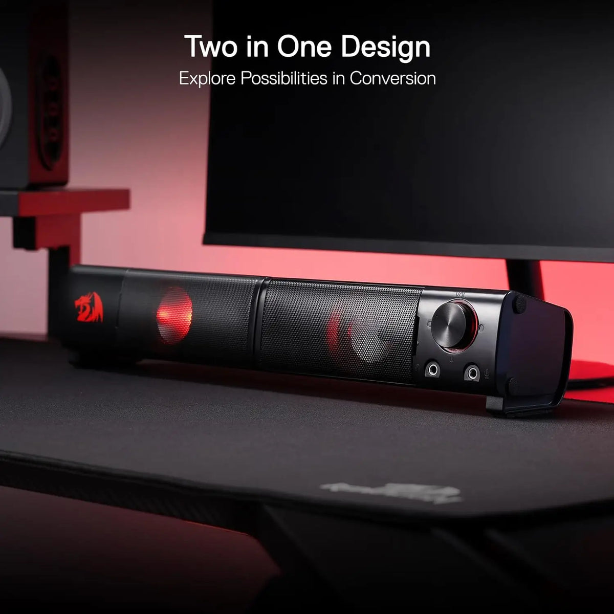 Redragon GS550 PC Gaming Speakers - Desktop Sound Bar Quality Bass & Red Backlight