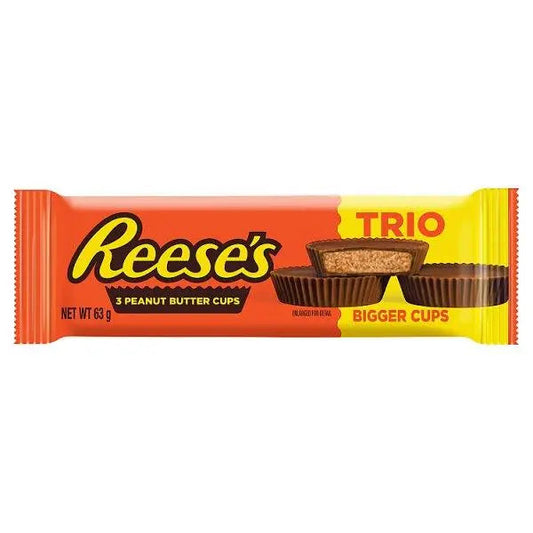 Reese's Milk Chocolate and Peanut Butter Cups, Trio (3 Pack), 63g (Case of 40)