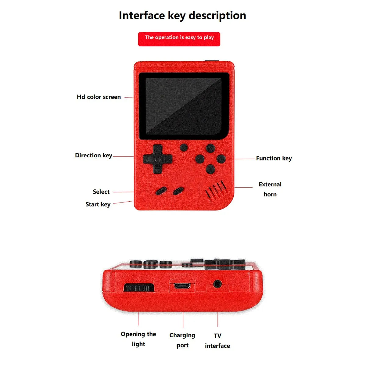 Retro Handheld Game Console - Classic Mini Gaming Device with 100+ Games, Rechargeable, TV Output Compatible