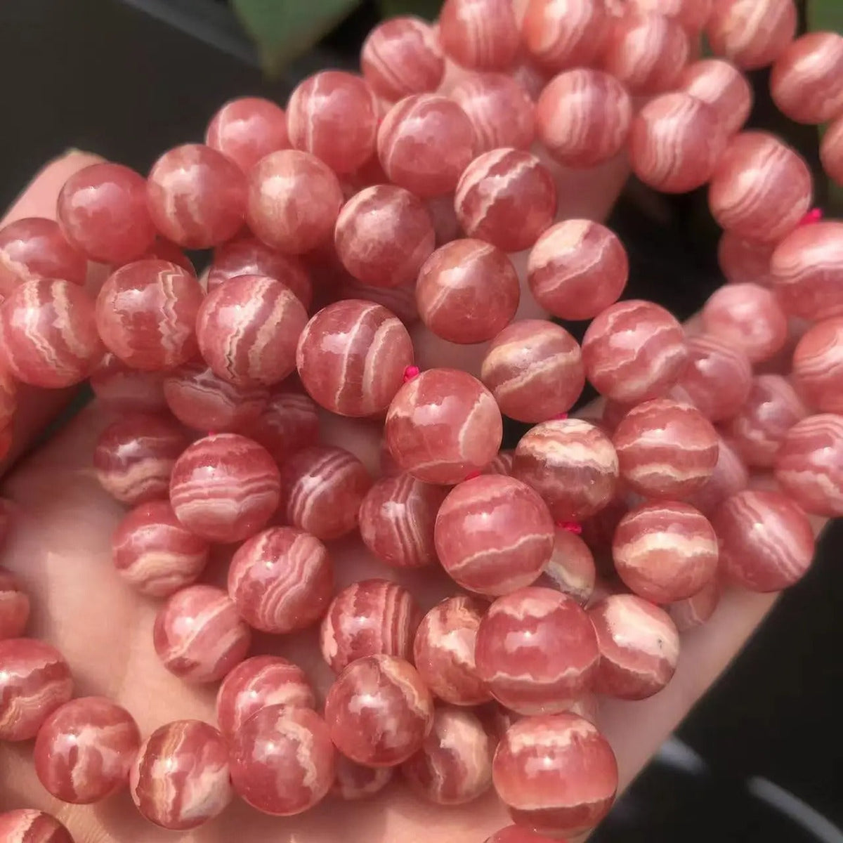 Natural Ice Argentina Rhodochrosite Gemstone Bracelet, Sizes 10-12mm