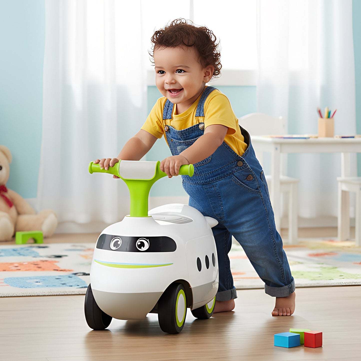 Ride on Push Car for Toddlers Sit to Stand Car with Horn and Under Seat Storage-Green