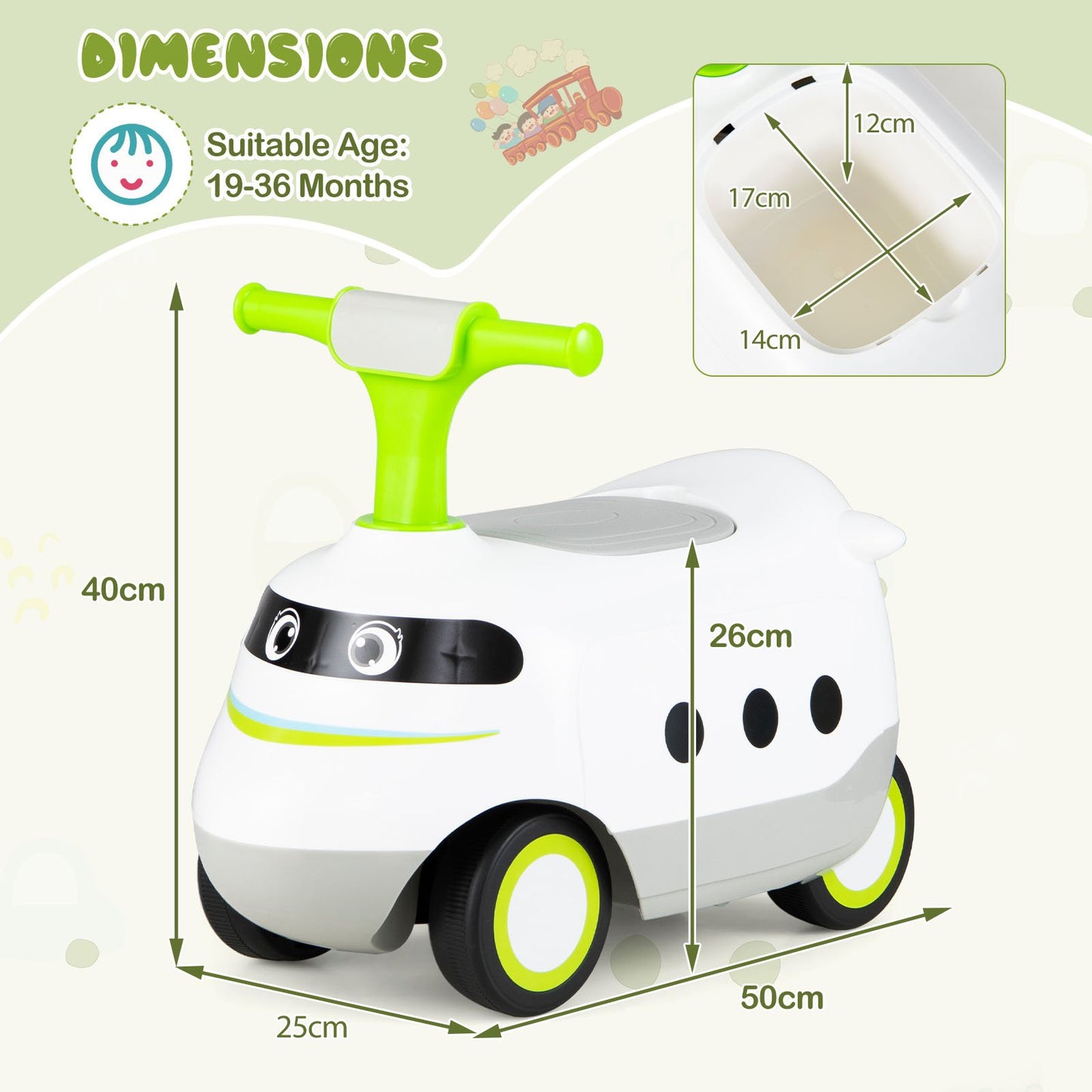 Ride on Push Car for Toddlers Sit to Stand Car with Horn and Under Seat Storage-Green