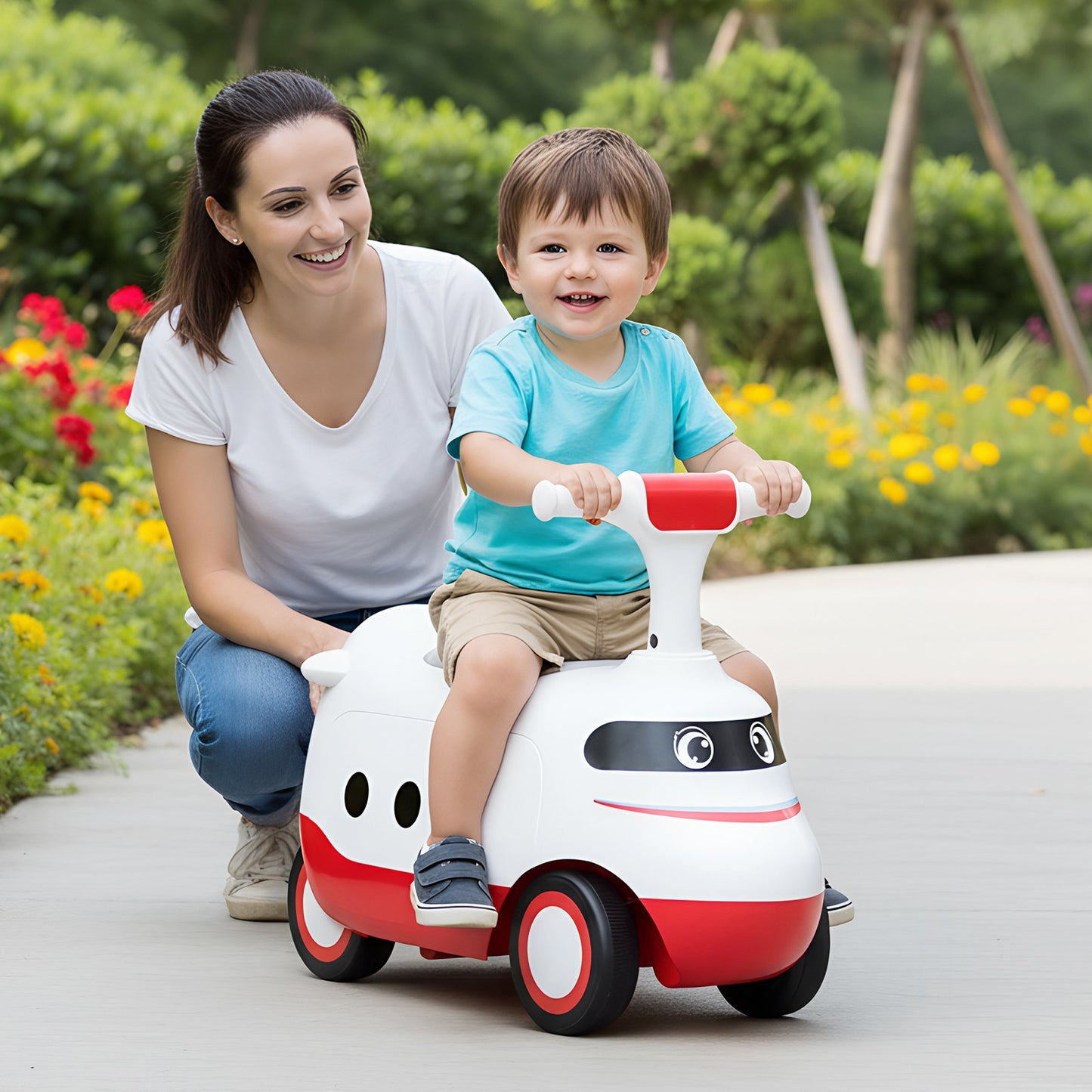 Ride on Push Car for Toddlers Sit to Stand Car with Horn and Under Seat Storage-Green