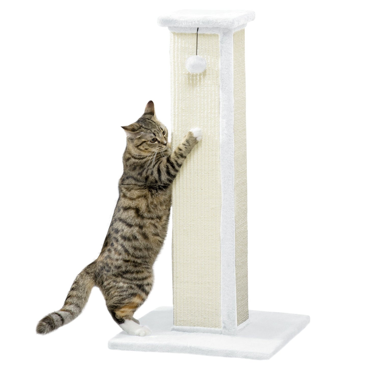 PawHut 81cm Cat Scratching Post w/ Sisal Rope, Hanging Ball Soft Plush