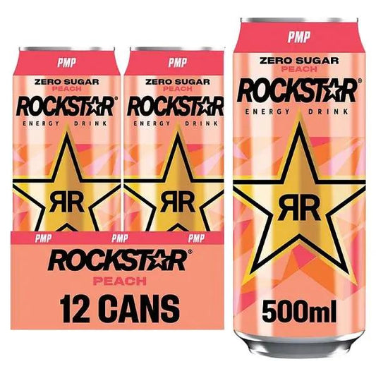 Rockstar Peach Energy Drink Can 500ml (Case of 12)