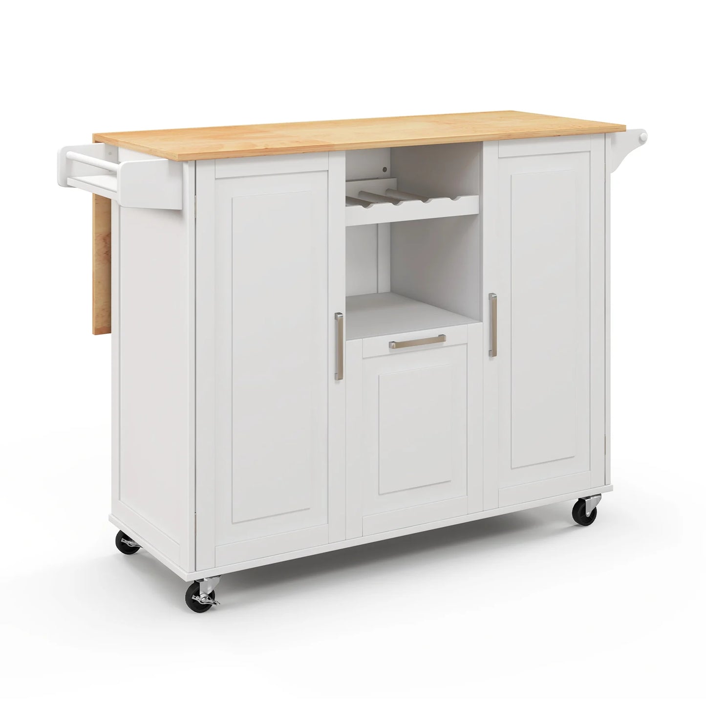 Rolling Kitchen Island Cart with Drop-Leaf Countertop-Black