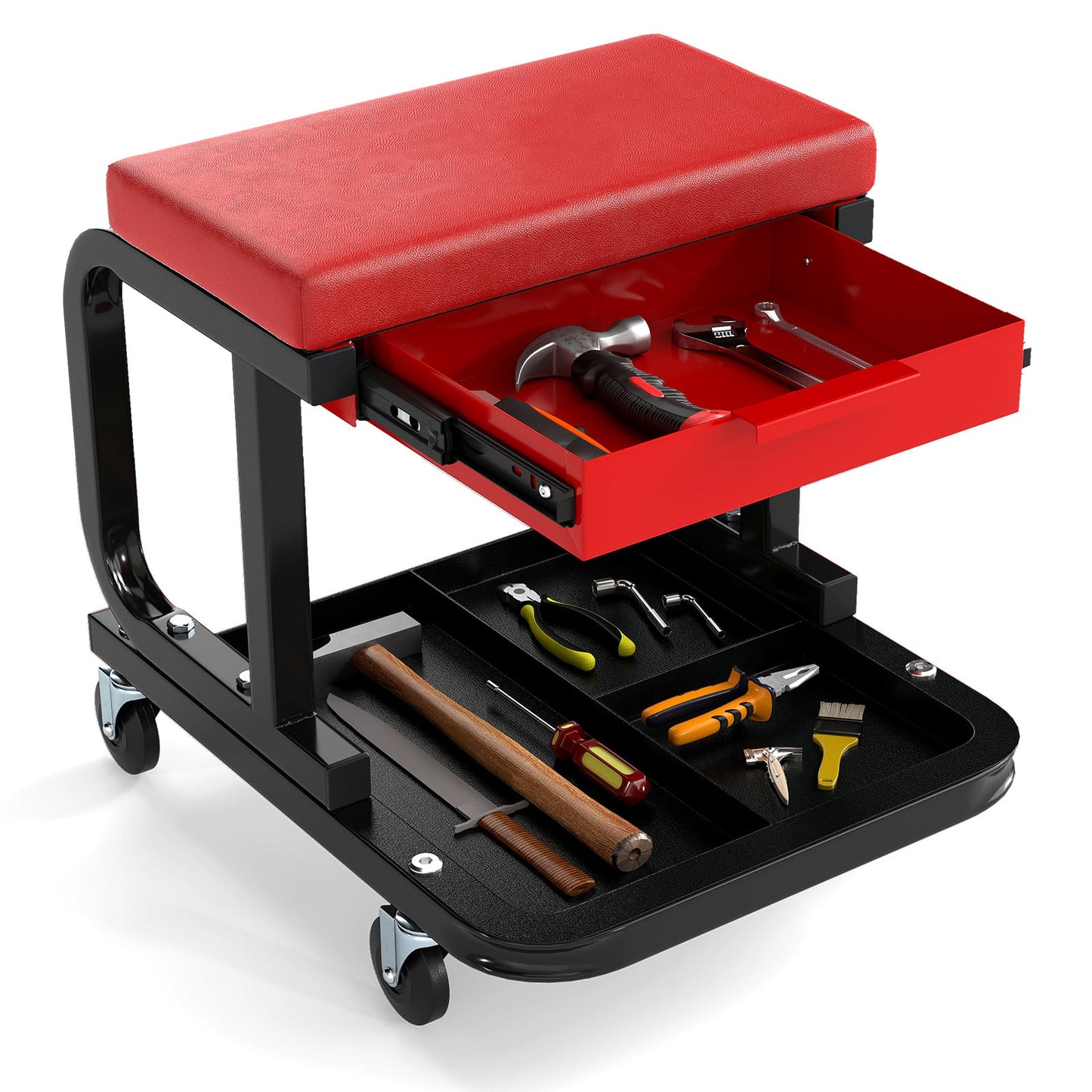 Rolling Creeper Seat with 185 kg Capacity and Universal Casters-Black