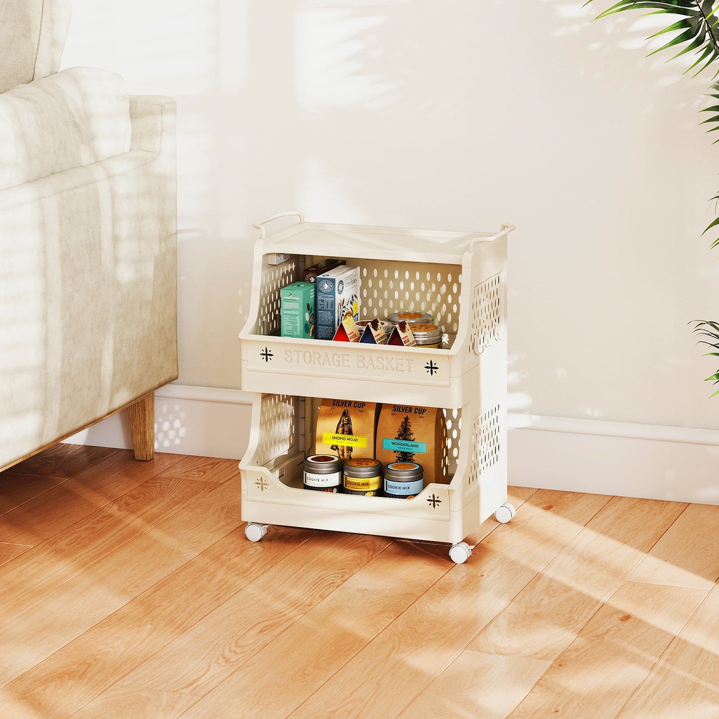 3/4/5/6 Tier Rolling Laundry Basket with Wheels and Handles for Laundry Room-Beige-6-Tier