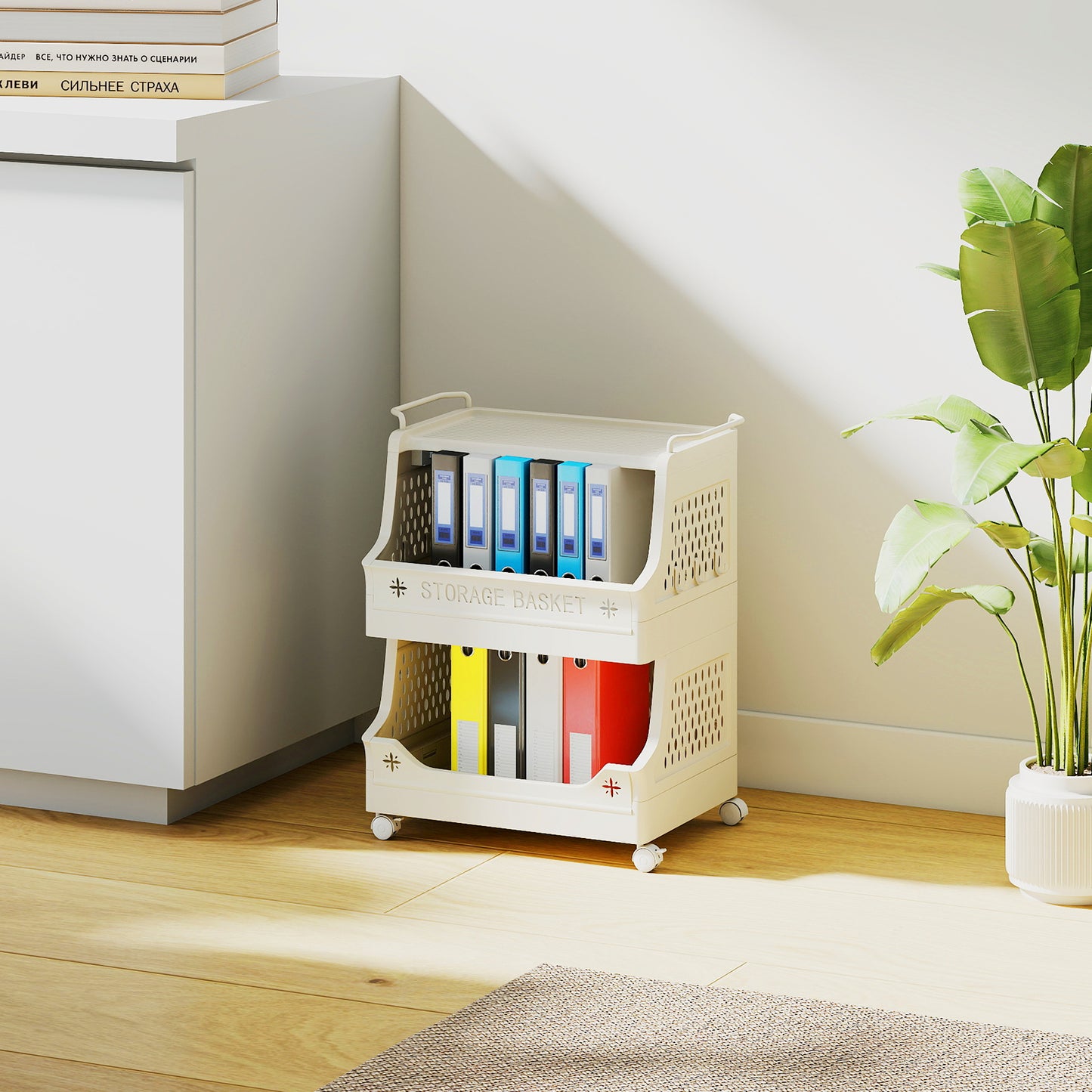 3/4/5/6 Tier Rolling Laundry Basket with Wheels and Handles for Laundry Room-Beige-6-Tier