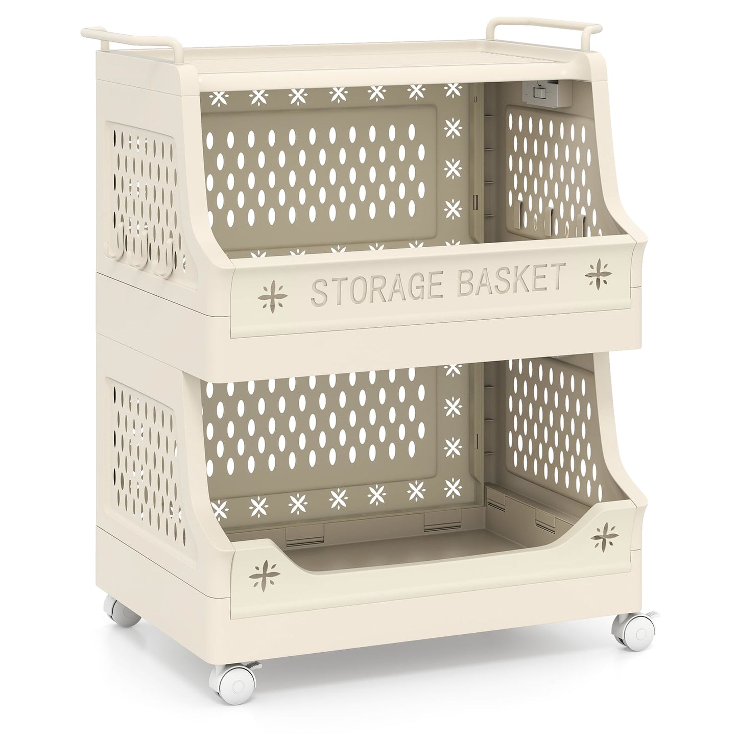 3/4/5/6 Tier Rolling Laundry Basket with Wheels and Handles for Laundry Room-Beige-6-Tier