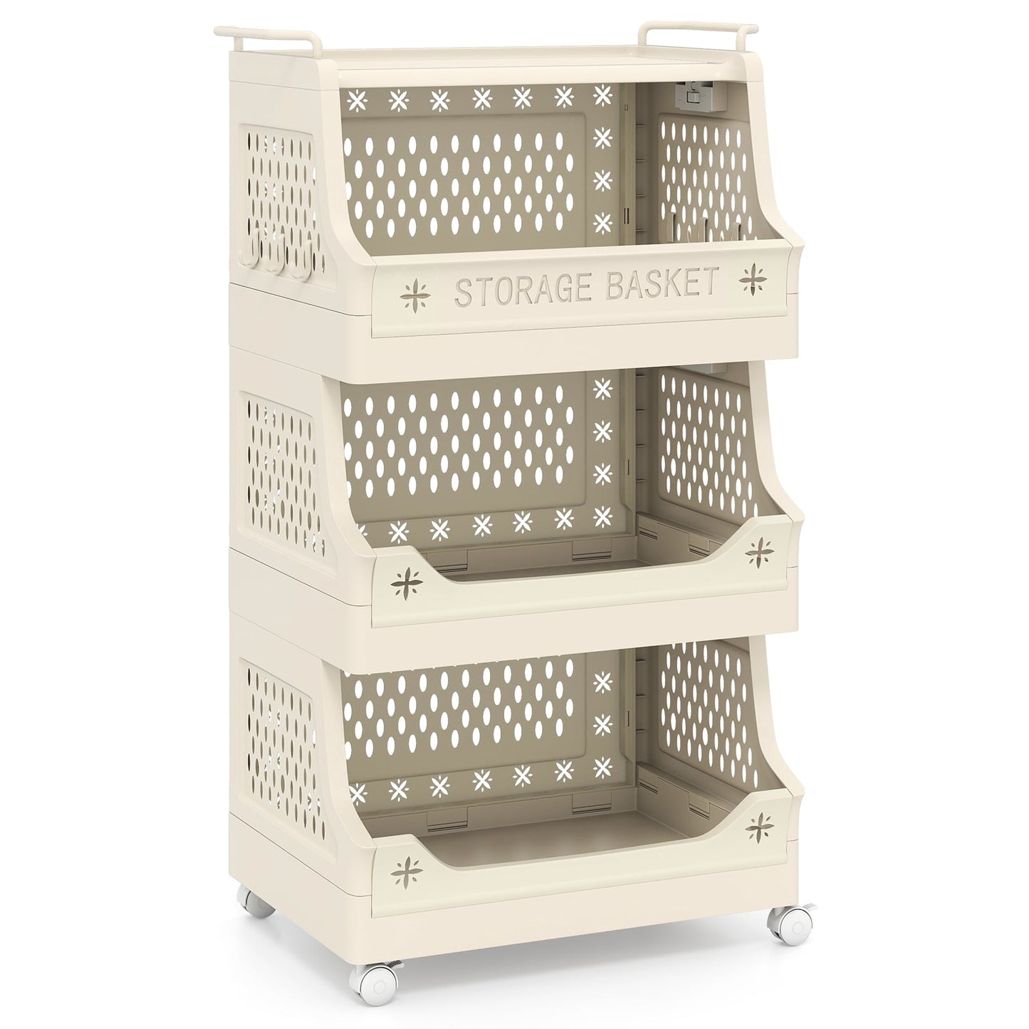 3/4/5/6 Tier Rolling Laundry Basket with Wheels and Handles for Laundry Room-Beige-6-Tier