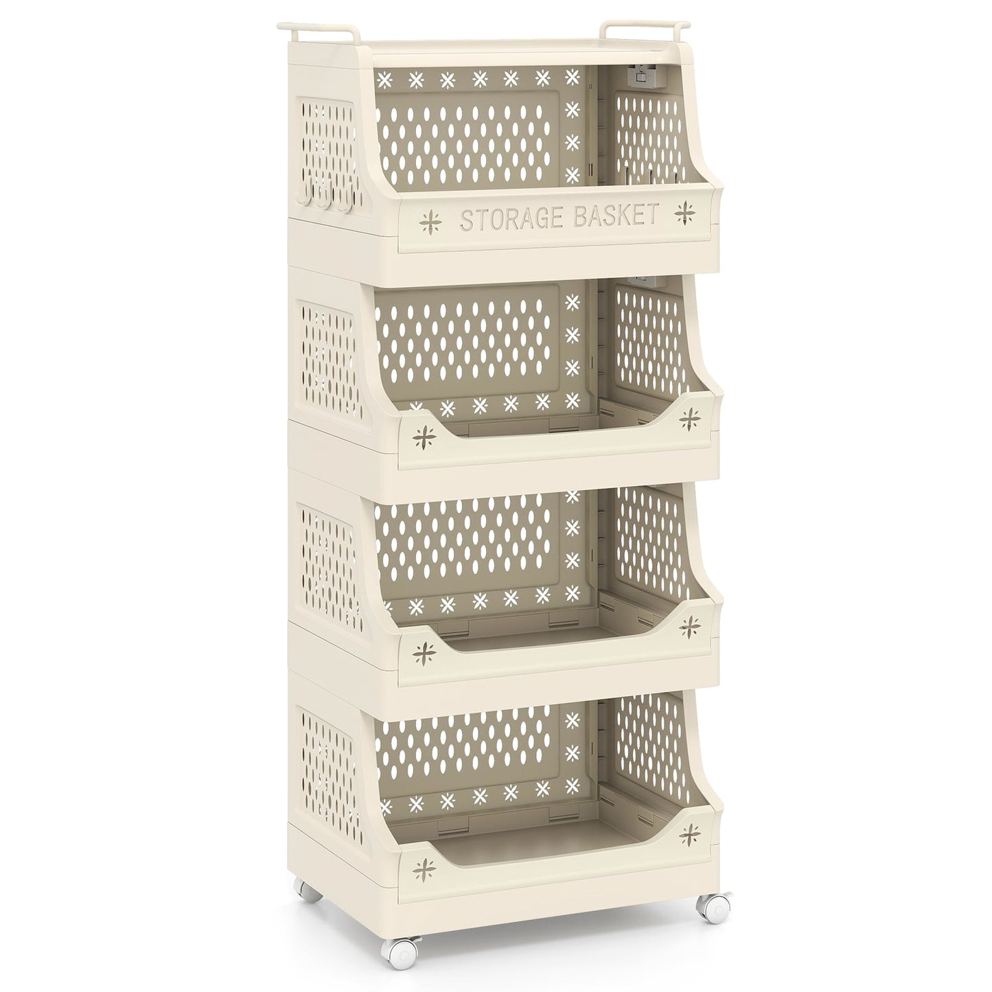 3/4/5/6 Tier Rolling Laundry Basket with Wheels and Handles for Laundry Room-Beige-6-Tier