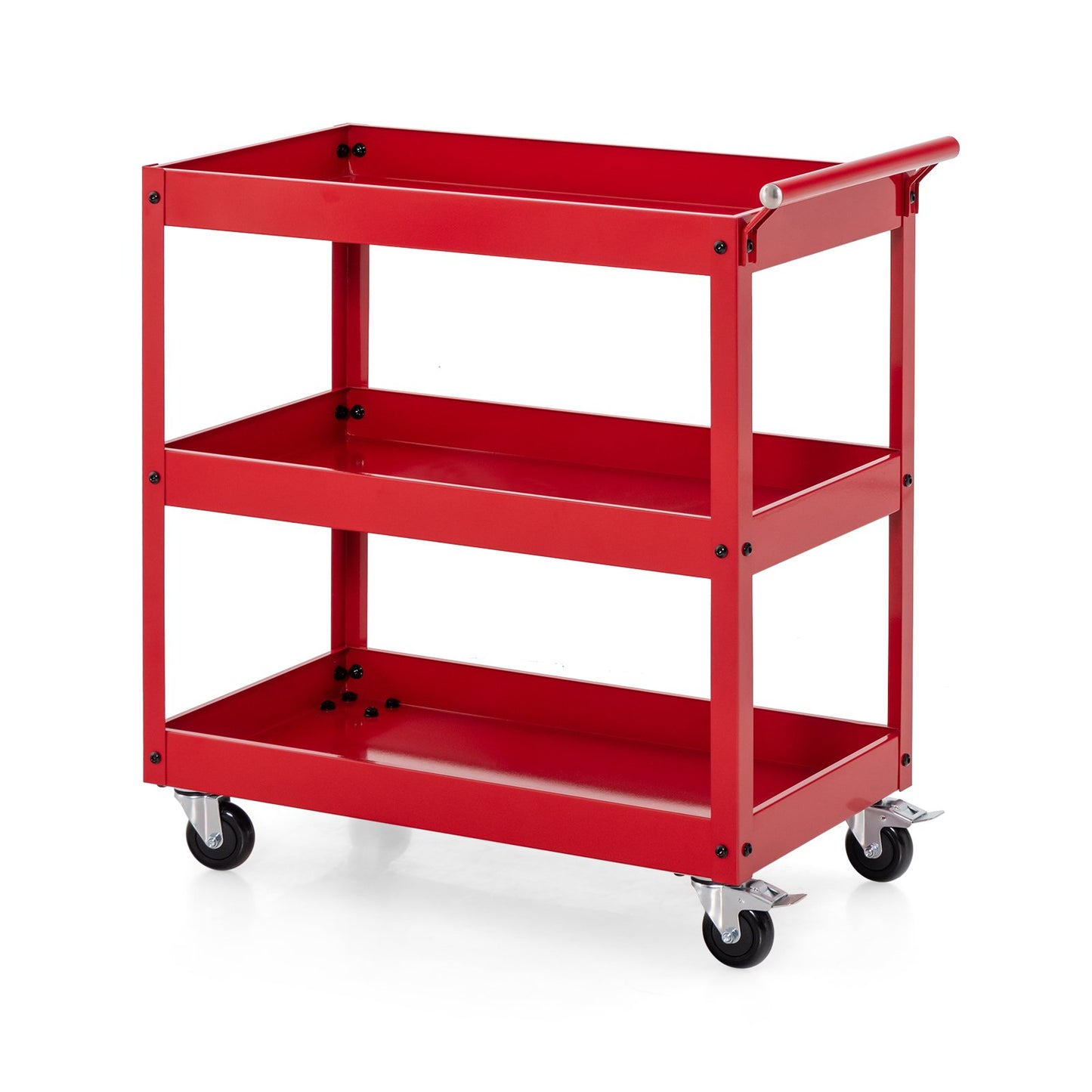3 Shelf Rolling Metal Utility Cart with Ergonomic Handle-Black